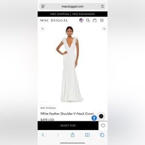 Mac Duggal White Feather Shoulder Gown